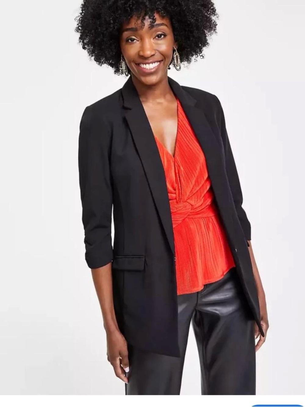INC International Concepts Black Open Blazer with Red Top